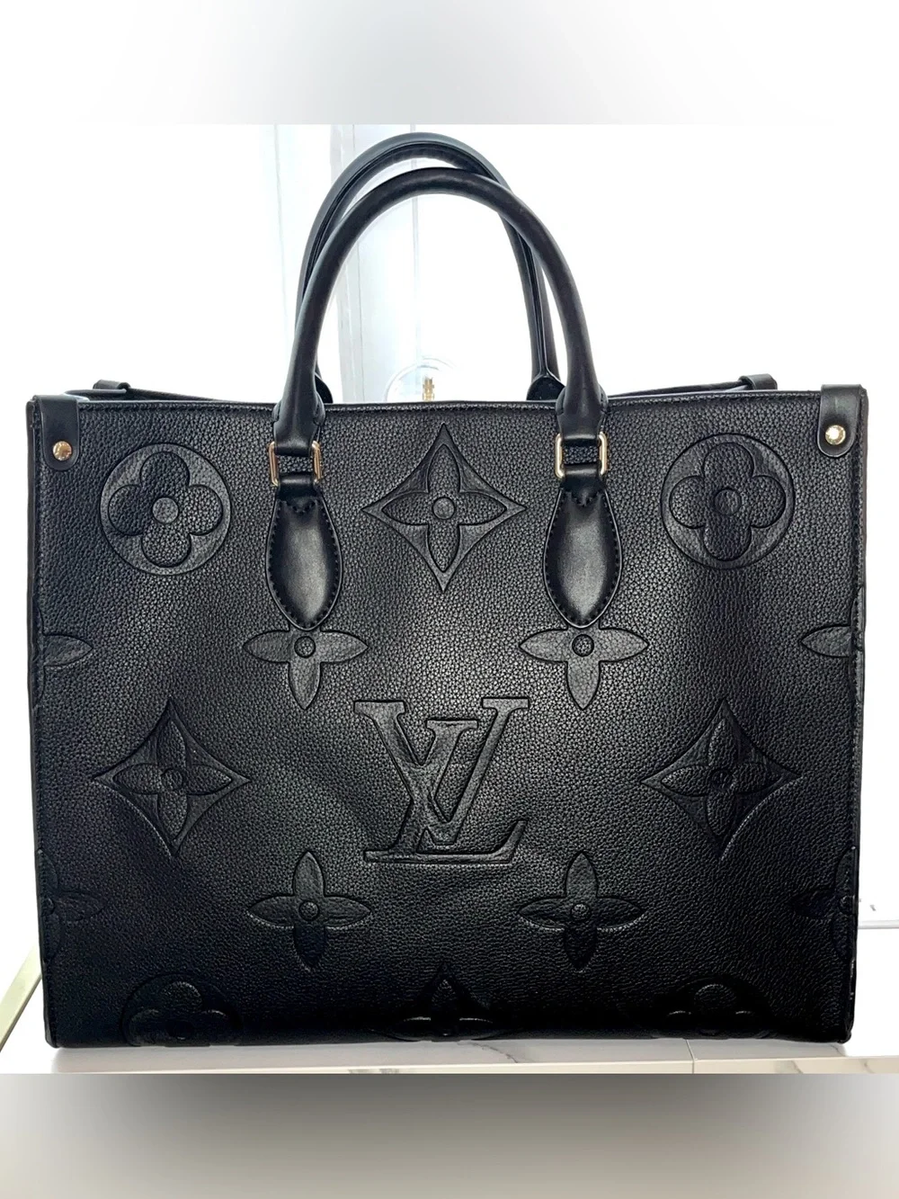 Black Embossed Monogram Logo Carryall Tote Bag - Picture 2 of 12